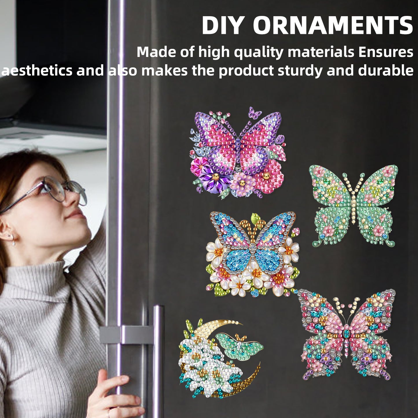 15pcs Butterflies 2D Acrylic DIY Special-Shaped Diamond Art Fridge Magnet Kit