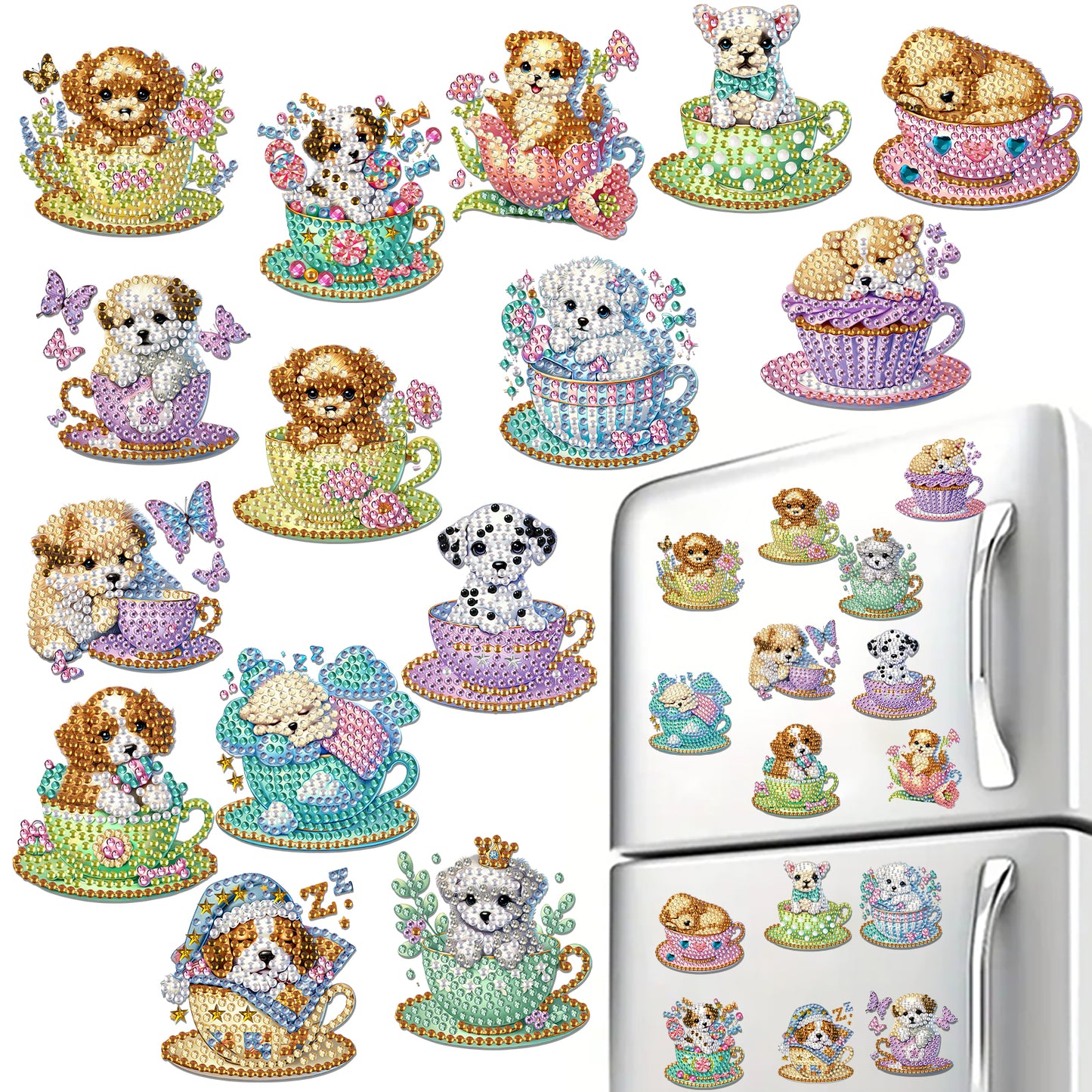 15pcs Dog 2D Acrylic DIY Special-Shaped Diamond Art Fridge Magnet Kit Home Decor