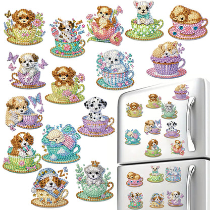 15pcs Dog 2D Acrylic DIY Special-Shaped Diamond Art Fridge Magnet Kit Home Decor