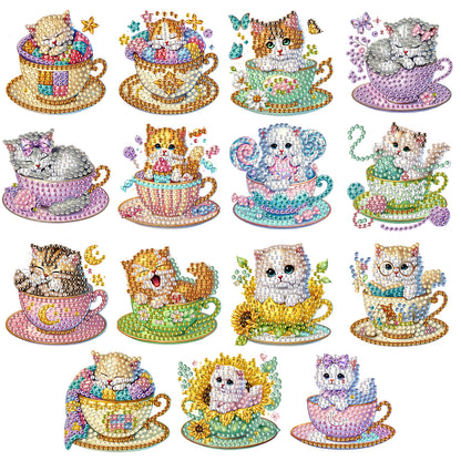 15pcs Cat 2D Acrylic DIY Special-Shaped Diamond Art Fridge Magnet Kit Home Decor