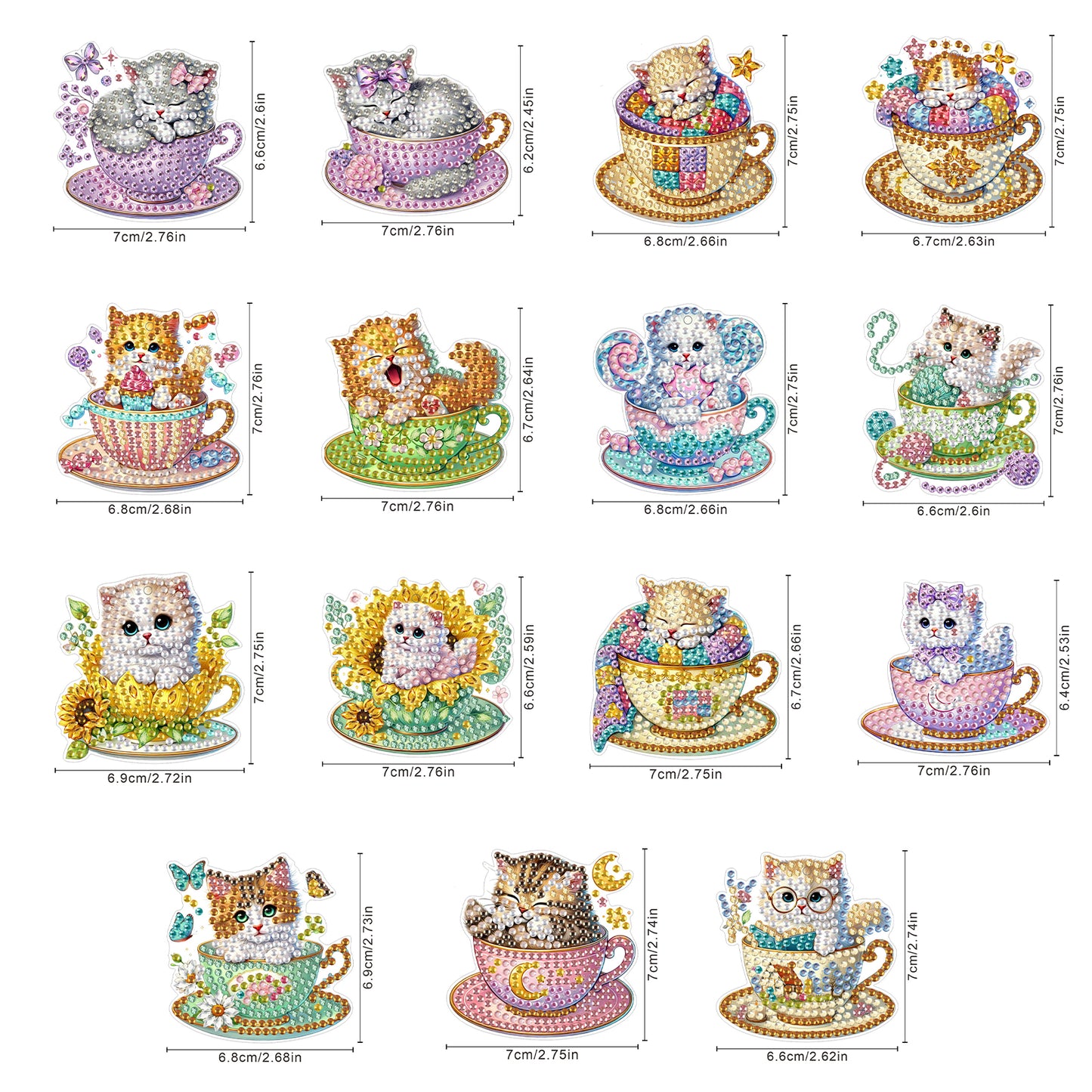 15pcs Cat 2D Acrylic DIY Special-Shaped Diamond Art Fridge Magnet Kit Home Decor