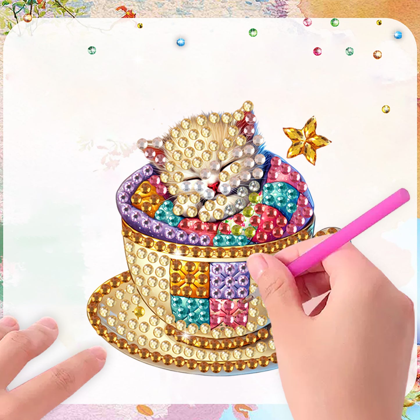 15pcs Cat 2D Acrylic DIY Special-Shaped Diamond Art Fridge Magnet Kit Home Decor