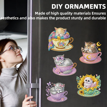15pcs Cat 2D Acrylic DIY Special-Shaped Diamond Art Fridge Magnet Kit Home Decor