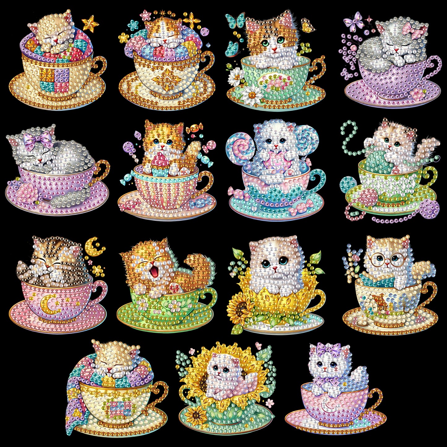 15pcs Cat 2D Acrylic DIY Special-Shaped Diamond Art Fridge Magnet Kit Home Decor