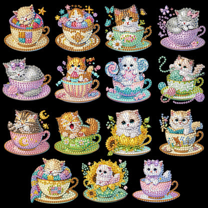15pcs Cat 2D Acrylic DIY Special-Shaped Diamond Art Fridge Magnet Kit Home Decor