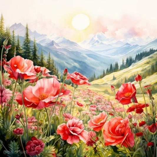 Flowers And Mountains - Full Round Drill Diamond Painting 40*40CM