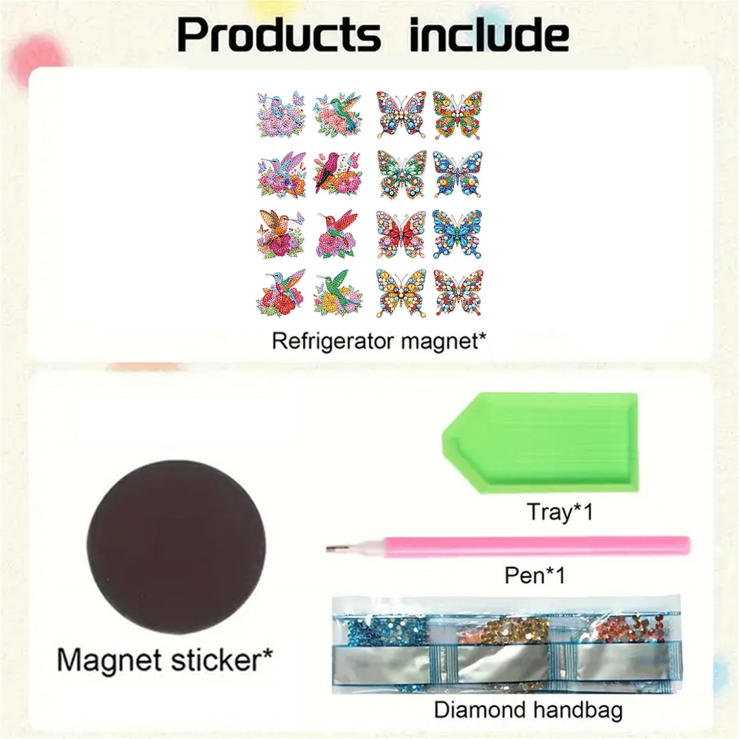 16Pcs Butterfly Hummingbird DIY Fridge Diamond Painting Magnets Stickers Gifts