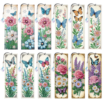 12Pcs Butterfly Flowers DIY Diamond Painting Bookmark for Adults Book Lovers