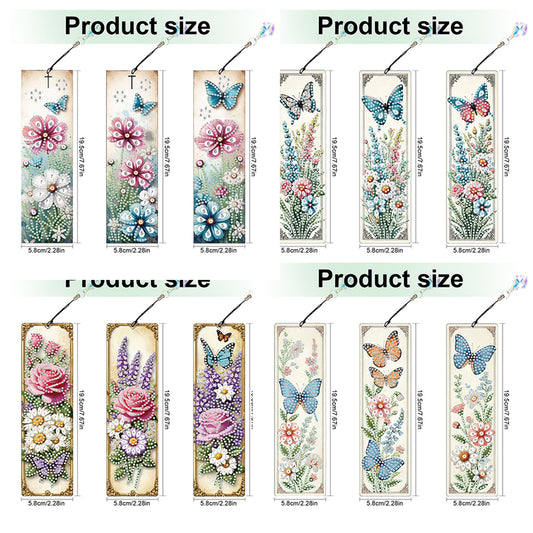 12Pcs Butterfly Flowers DIY Diamond Painting Bookmark for Adults Book Lovers