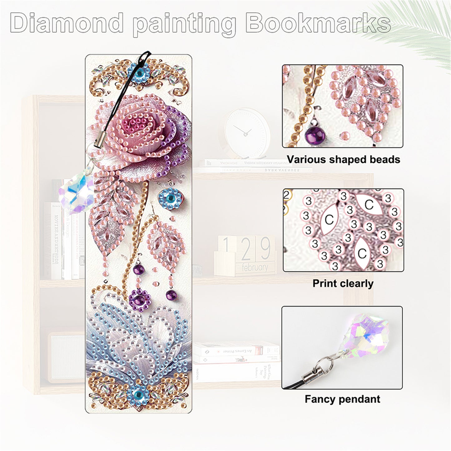 12Pcs Flowers DIY Diamond Painting Bookmark for Book Lovers Beginners   Adults