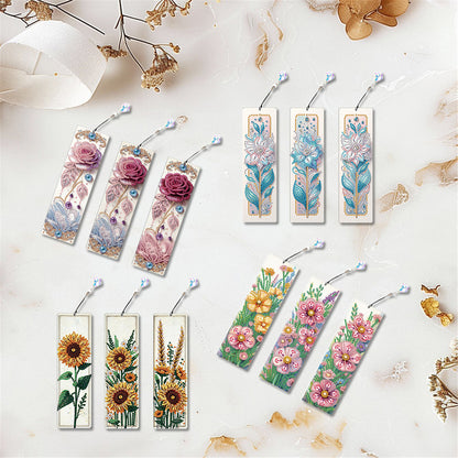 12Pcs Flowers DIY Diamond Painting Bookmark for Book Lovers Beginners   Adults
