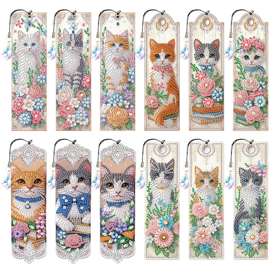 12Pcs Cat DIY Diamond Painting Bookmark for Book Lovers Beginners   Adults