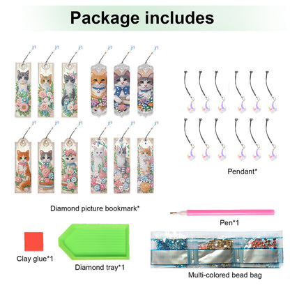 12Pcs Cat DIY Diamond Painting Bookmark for Book Lovers Beginners   Adults