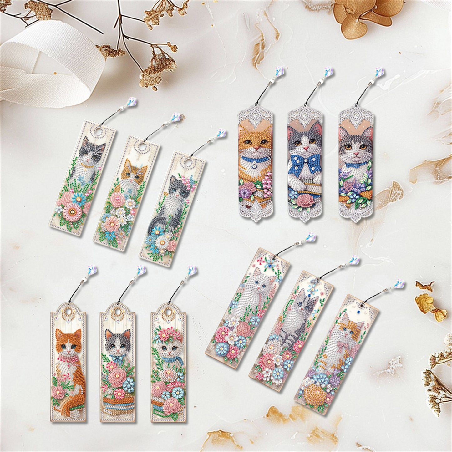 12Pcs Cat DIY Diamond Painting Bookmark for Book Lovers Beginners   Adults