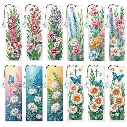 12Pcs Bouquet Flowers DIY Diamond Painting Bookmark for Adults Book Lovers Gifts