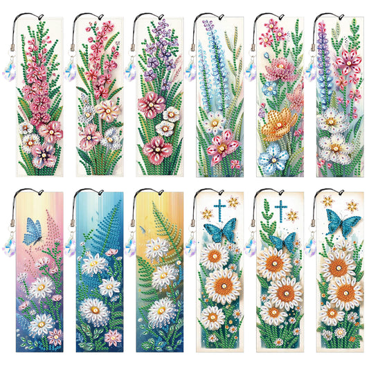 12Pcs Bouquet Flowers DIY Diamond Painting Bookmark for Adults Book Lovers Gifts