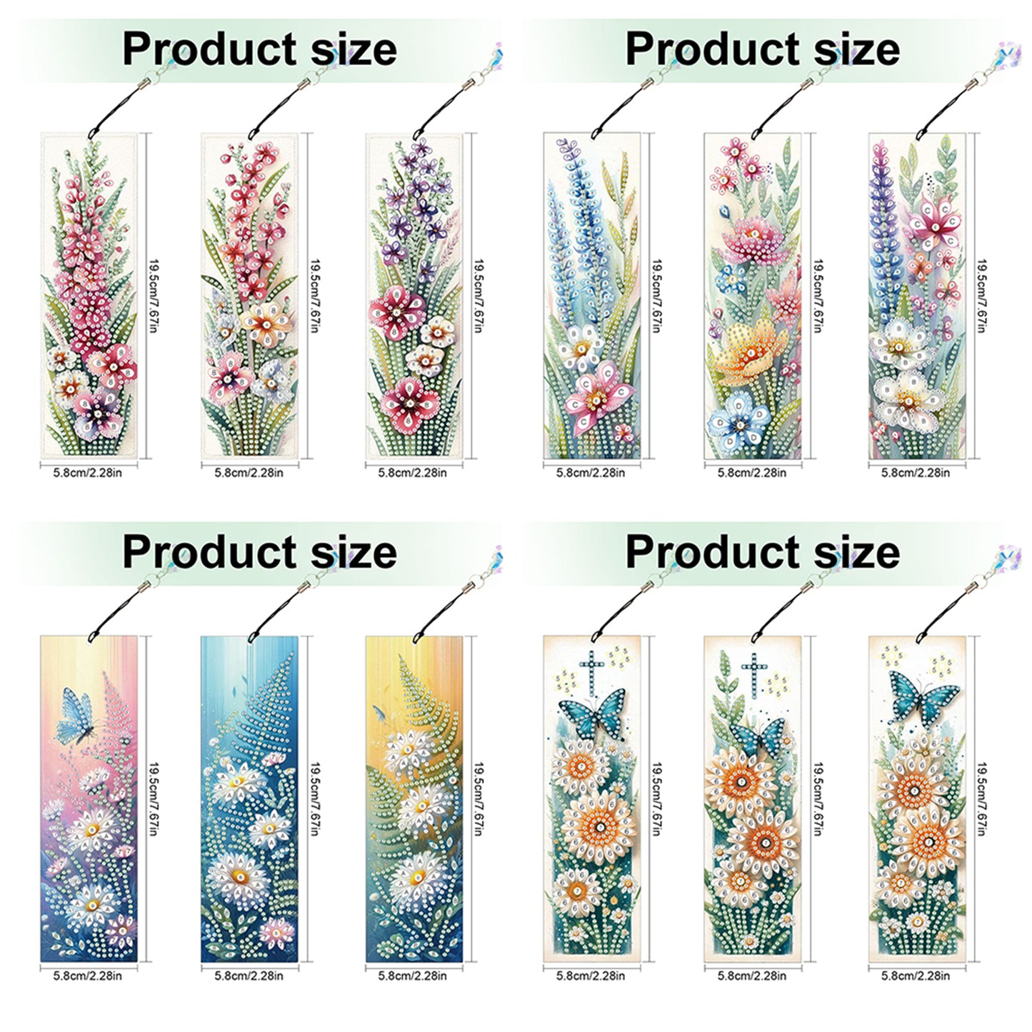 12Pcs Bouquet Flowers DIY Diamond Painting Bookmark for Adults Book Lovers Gifts