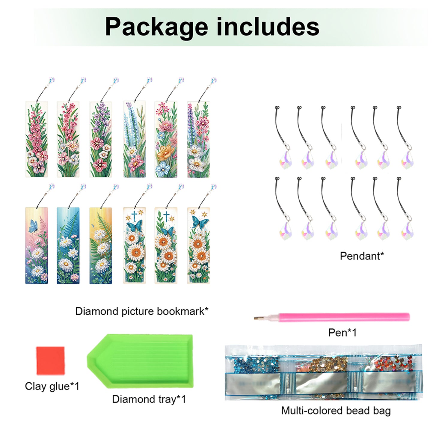 12Pcs Bouquet Flowers DIY Diamond Painting Bookmark for Adults Book Lovers Gifts