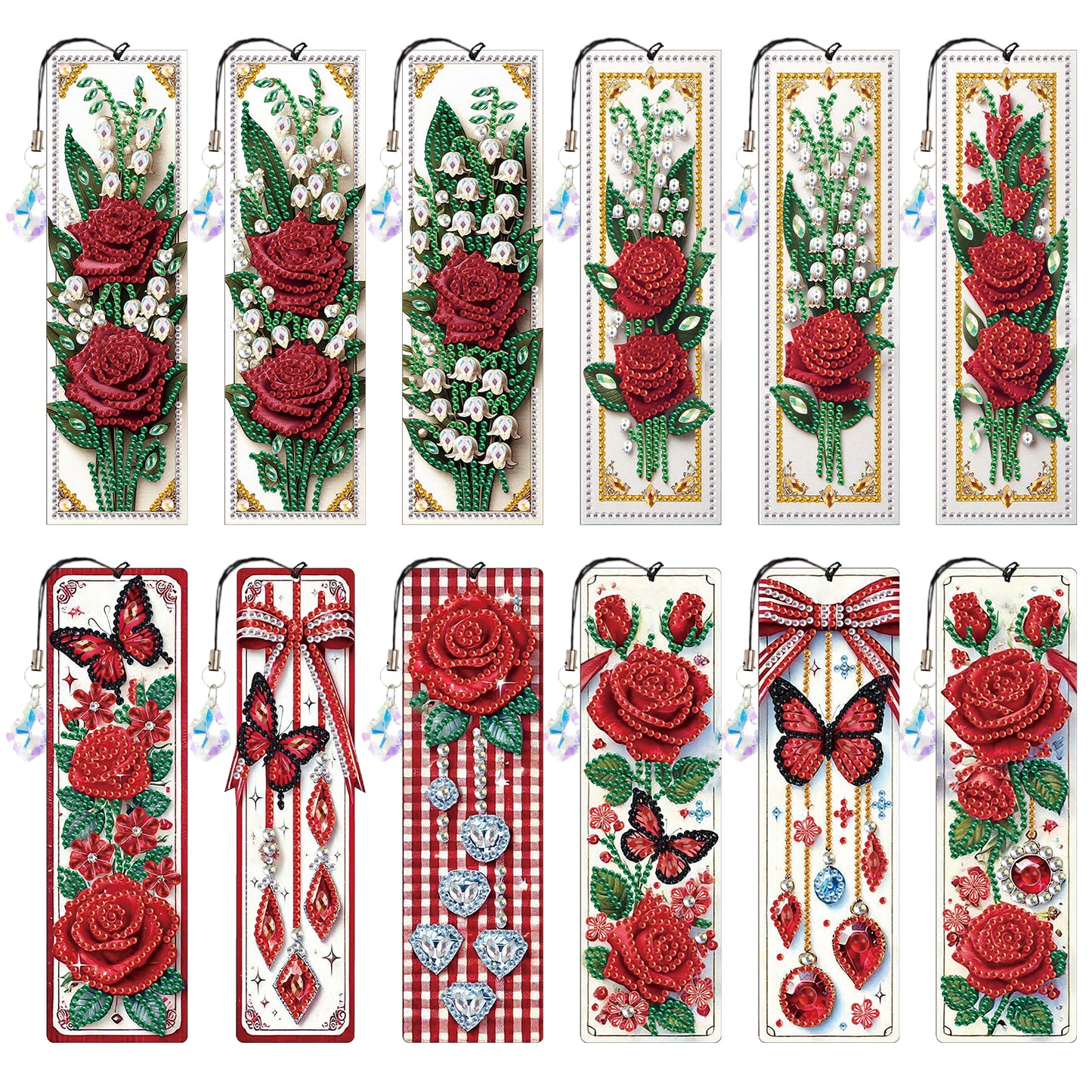12Pcs Rose Flowers DIY Diamond Painting Bookmark for Adults Book Lovers Gifts