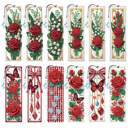 12Pcs Rose Flowers DIY Diamond Painting Bookmark for Adults Book Lovers Gifts