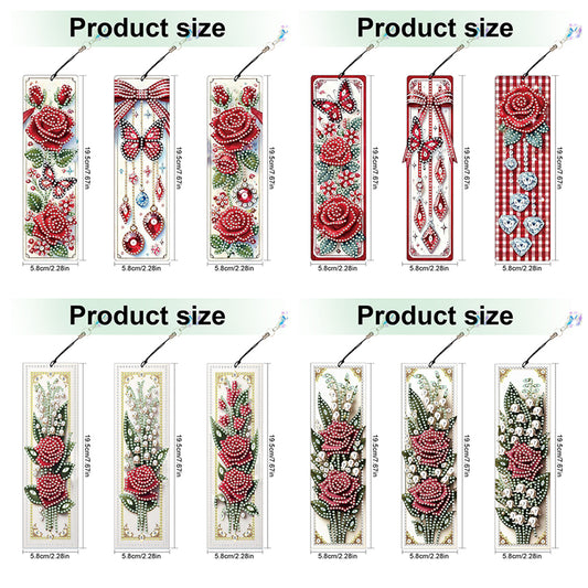 12Pcs Rose Flowers DIY Diamond Painting Bookmark for Adults Book Lovers Gifts
