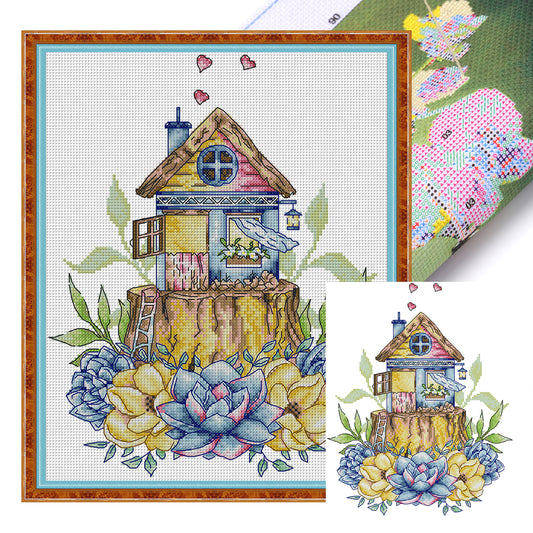 Succulent Cottage - 14CT Stamped Cross Stitch 28*34CM(Joy Sunday)