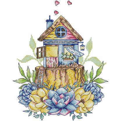 Succulent Cottage - 14CT Stamped Cross Stitch 28*34CM(Joy Sunday)