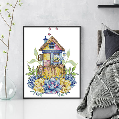 Succulent Cottage - 14CT Stamped Cross Stitch 28*34CM(Joy Sunday)