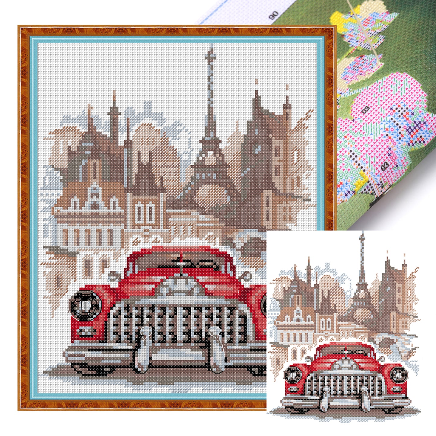Retro Buick - 14CT Stamped Cross Stitch 25*30CM(Joy Sunday)