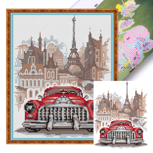 Retro Buick - 14CT Stamped Cross Stitch 25*30CM(Joy Sunday)
