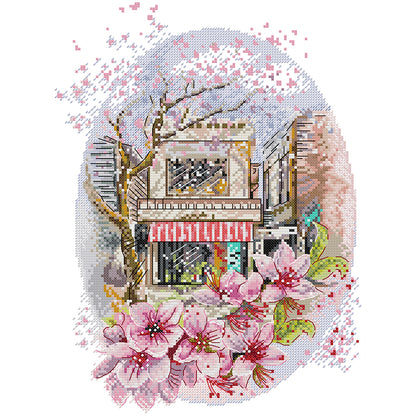 Cherry Blossoms In Full Bloom - 14CT Stamped Cross Stitch 29*37CM(Joy Sunday)
