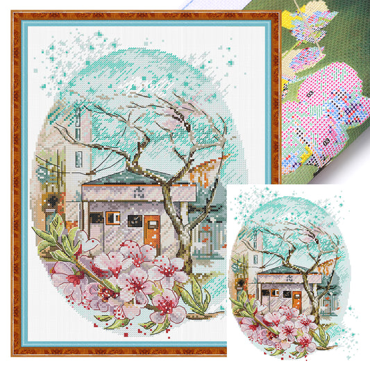 Cherry Blossoms In Full Bloom - 14CT Stamped Cross Stitch 29*37CM(Joy Sunday)
