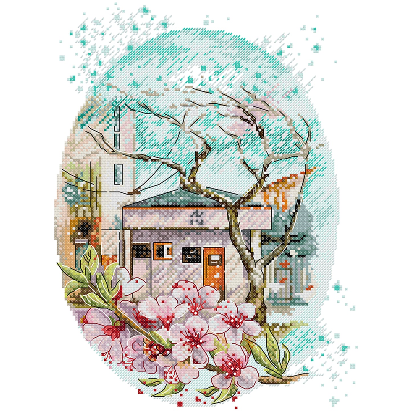 Cherry Blossoms In Full Bloom - 14CT Stamped Cross Stitch 29*37CM(Joy Sunday)