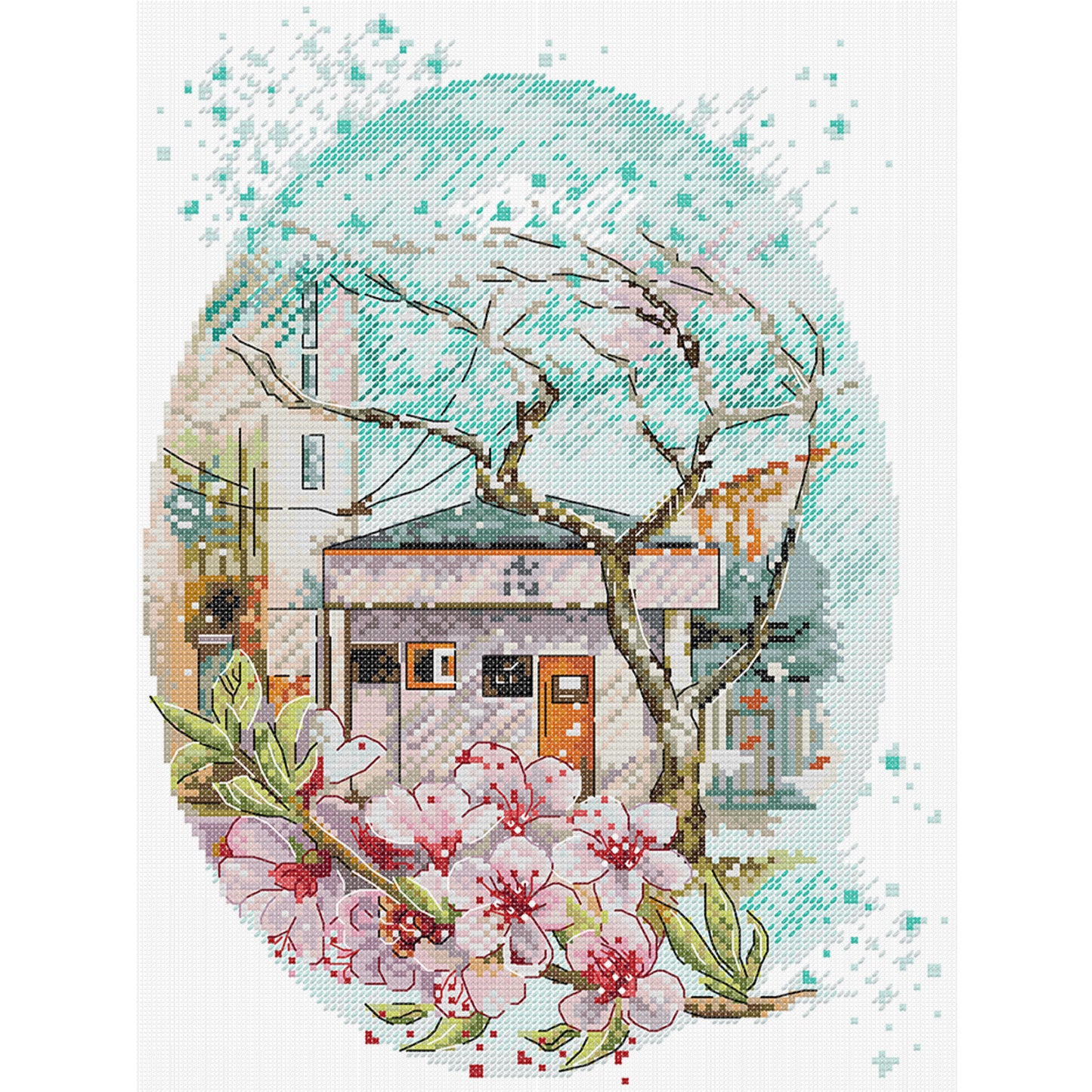 Cherry Blossoms In Full Bloom - 14CT Stamped Cross Stitch 29*37CM(Joy Sunday)