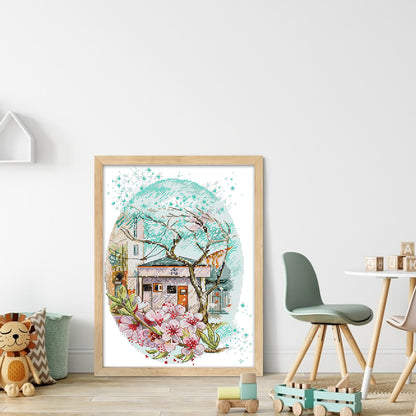 Cherry Blossoms In Full Bloom - 14CT Stamped Cross Stitch 29*37CM(Joy Sunday)