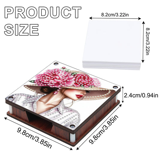 4pcs Wooden DIY Hat Girl Diamond Painting Kit Note Box with 480 Papers Gifts