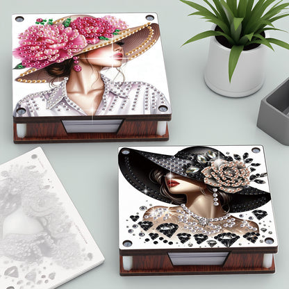 4pcs Wooden DIY Hat Girl Diamond Painting Kit Note Box with 480 Papers Gifts