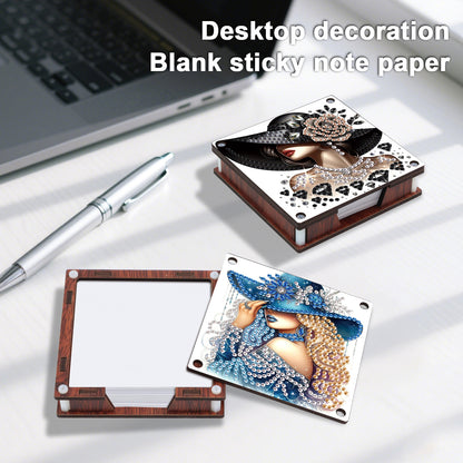 4pcs Wooden DIY Hat Girl Diamond Painting Kit Note Box with 480 Papers Gifts