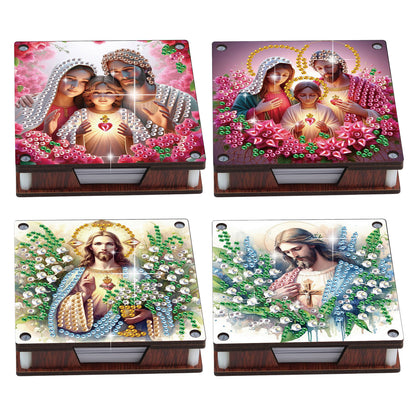 4pcs Wooden DIY Mother Jesus Diamond Painting Kit Note Box with 480 Papers Gifts