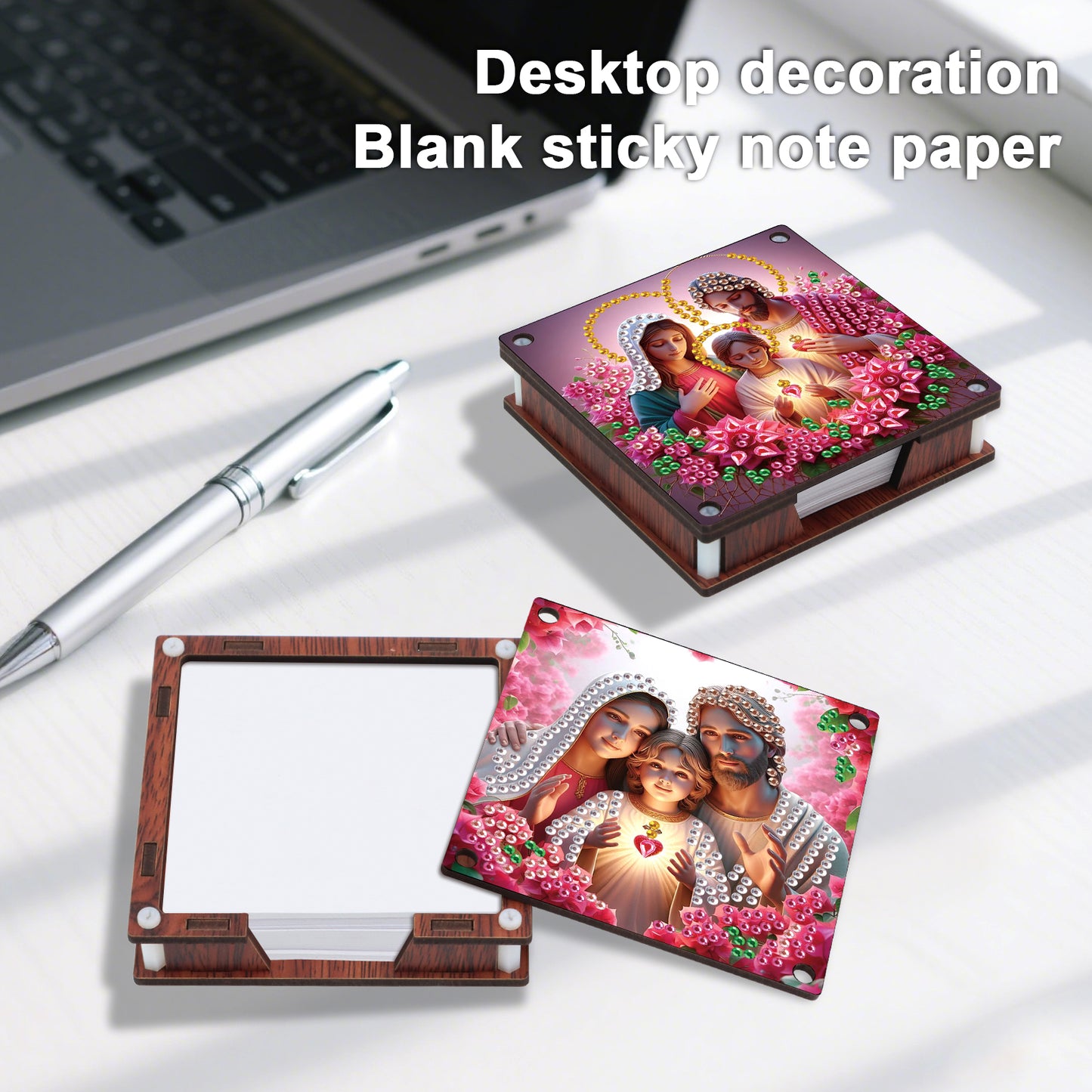 4pcs Wooden DIY Mother Jesus Diamond Painting Kit Note Box with 480 Papers Gifts