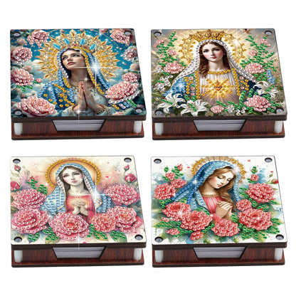 4pcs Wooden DIY Mother Mary Diamond Painting Kit Note Box with 480 Papers Gifts