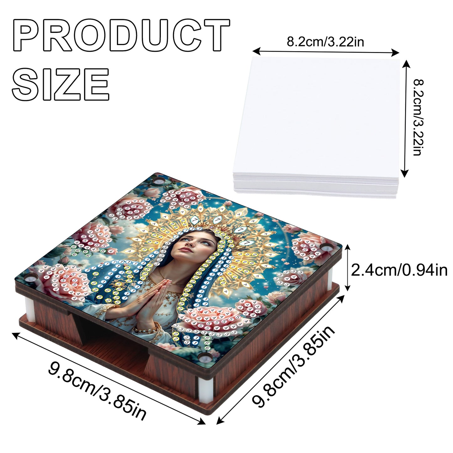 4pcs Wooden DIY Mother Mary Diamond Painting Kit Note Box with 480 Papers Gifts