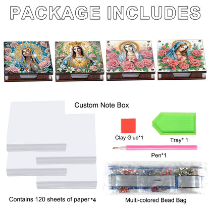 4pcs Wooden DIY Mother Mary Diamond Painting Kit Note Box with 480 Papers Gifts