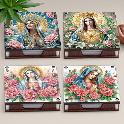4pcs Wooden DIY Mother Mary Diamond Painting Kit Note Box with 480 Papers Gifts