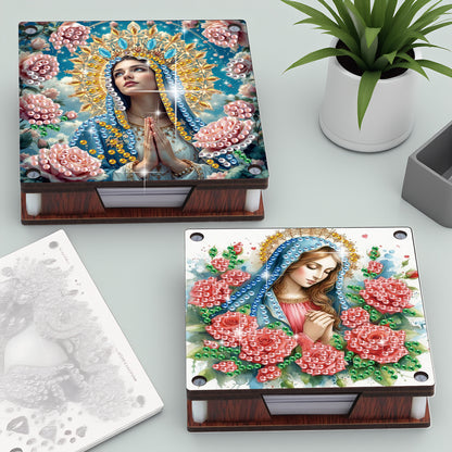 4pcs Wooden DIY Mother Mary Diamond Painting Kit Note Box with 480 Papers Gifts