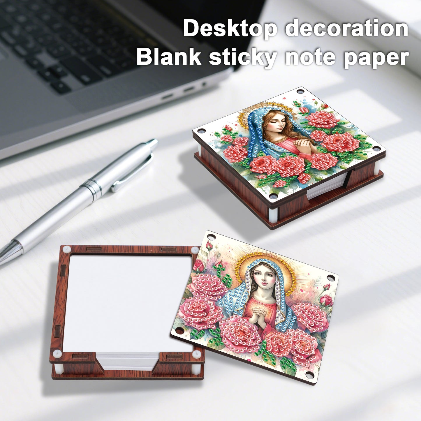 4pcs Wooden DIY Mother Mary Diamond Painting Kit Note Box with 480 Papers Gifts