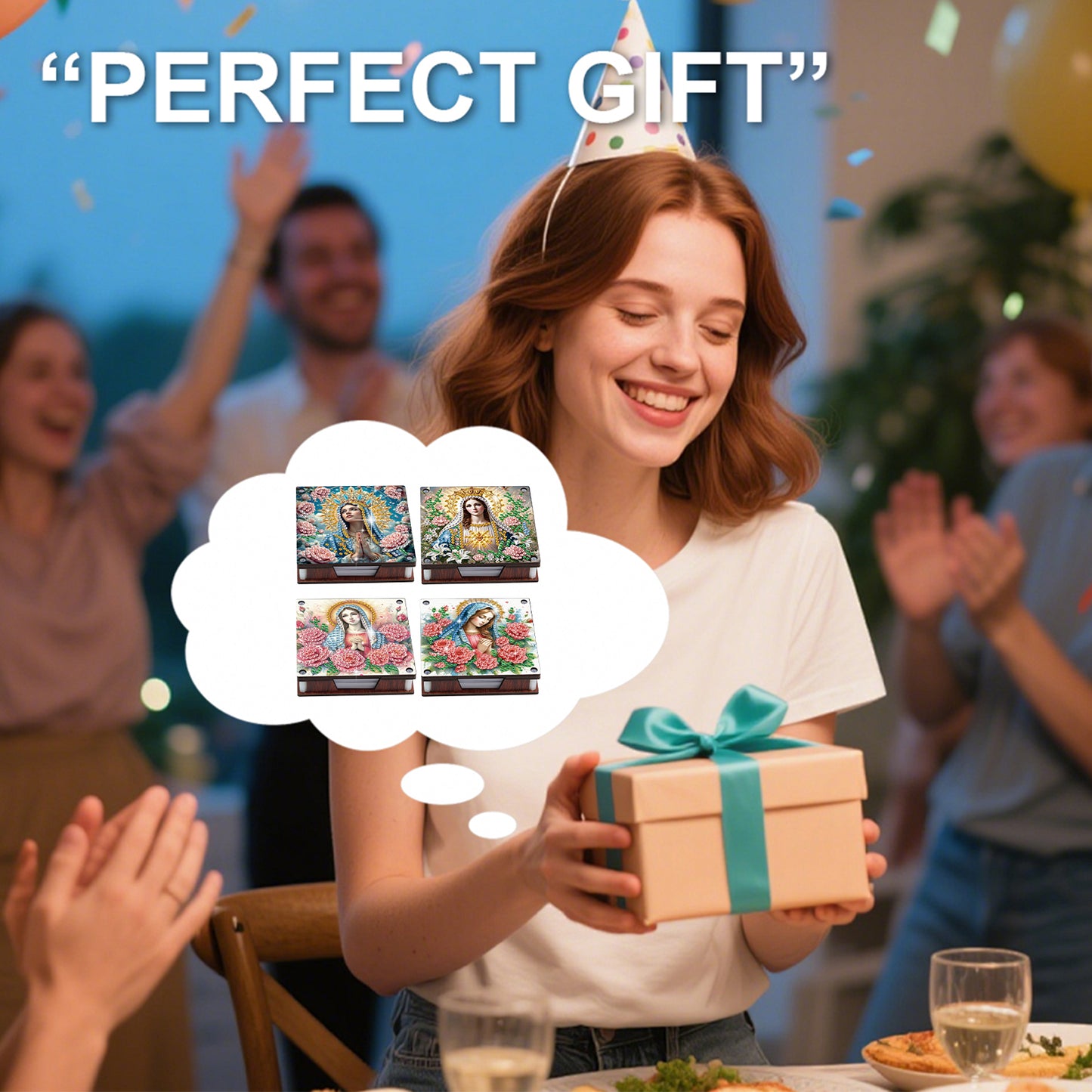 4pcs Wooden DIY Mother Mary Diamond Painting Kit Note Box with 480 Papers Gifts