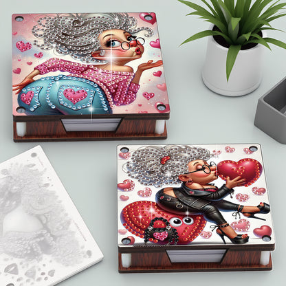 4pcs Wooden DIY Funny Old Lady Diamond Painting Kit Note Box with 480 Papers