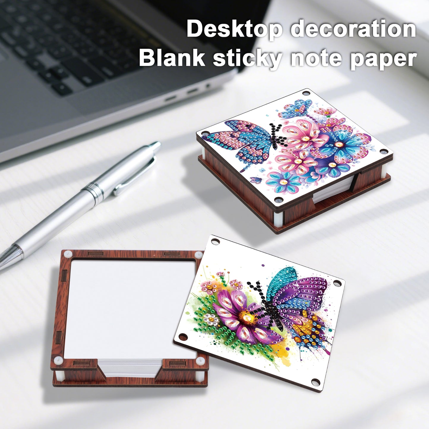 4pcs Wooden DIY Hummingbird Butterfly Diamond Painting Kit Note Box for Office