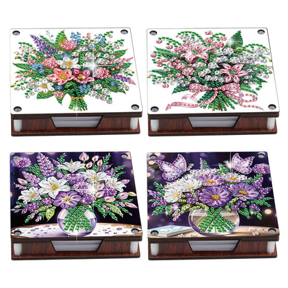 4pcs Wooden DIY Flower Bouquet Diamond Painting Kit Note Box with 480 Papers